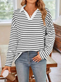 Striped Johnny Collar Long Sleeve T-Shirt - Trendsi - Flyclothing LLC