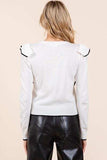 Mittoshop Contrast Trim Ruffled Round Neck Knit Top - Trendsi - Flyclothing LLC