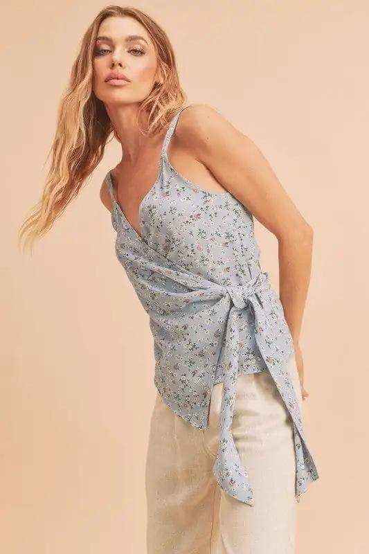 Aemi + Co Ditsy Floral Surplice Adjustable Straps Cami - Trendsi - Flyclothing LLC