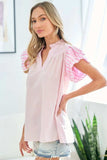 First Love Full Size Striped Flutter Sleeve Blouse - Trendsi - Flyclothing LLC