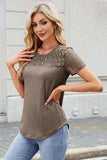 Smocked Round Neck Short Sleeve T-Shirt - Trendsi - Flyclothing LLC