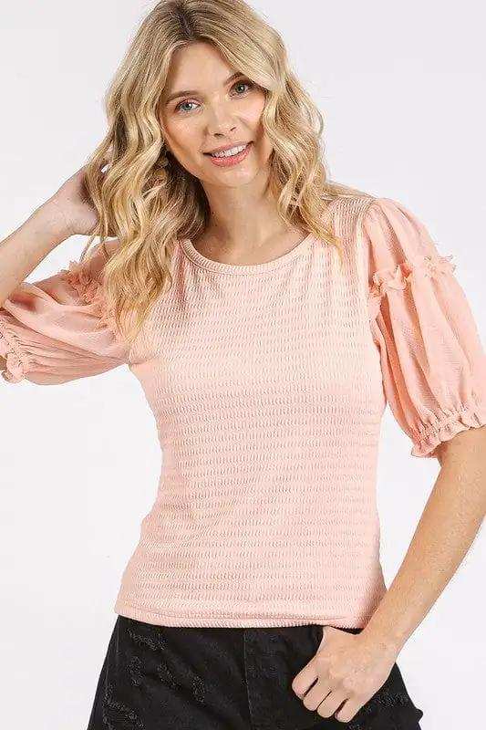 Mittoshop Frill Round Neck Half Sleeve Blouse - Trendsi - Flyclothing LLC