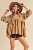 Aemi + Co High-Low Frayed Hem V-Neck Blouse - Trendsi - Flyclothing LLC