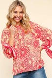 Haptics Ribbon Bow Detail Floral Round Neck Blouse - Trendsi - Flyclothing LLC