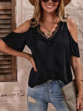 V-Neck Cold Shoulder Blouse - Trendsi - Flyclothing LLC