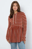 Be Stage Full Size Drawstring Striped Babydoll Hoodie - Trendsi - Flyclothing LLC
