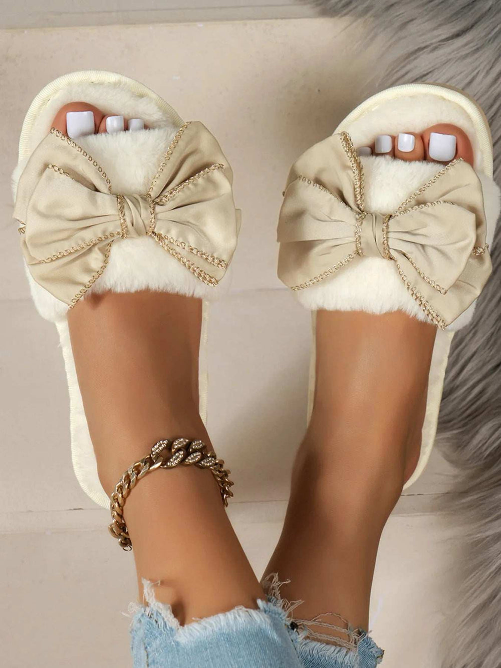 Bow Open Toe Slippers - Trendsi - Flyclothing LLC