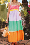 Color Block Flowy Tiered Maxi Dress with Pockets - Trendsi - Flyclothing LLC