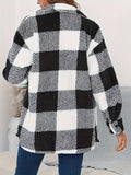 Plaid Button Up Long Sleeve Fuzzy Outerwear - Trendsi - Flyclothing LLC
