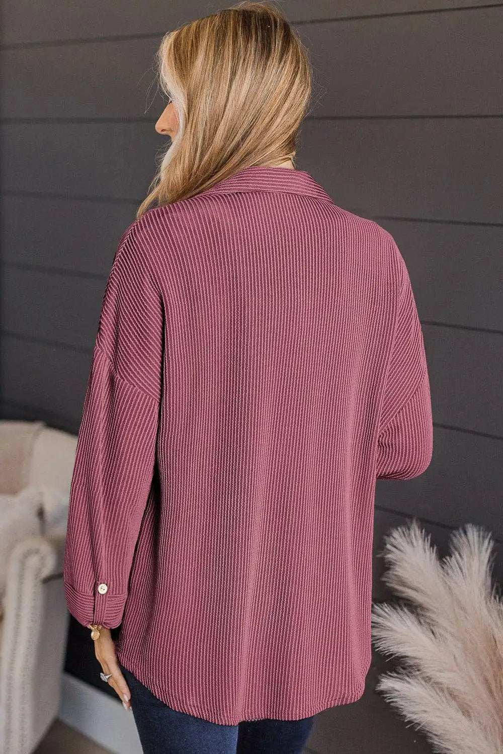 Striped Collared Neck Long Sleeve Shirt - Trendsi - Flyclothing LLC