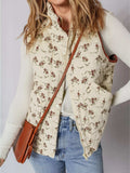 Floral Print Zip Up Quilted Vest - Trendsi - Flyclothing LLC