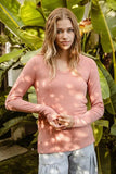 BiBi Mir Solid Raw Edge Neckline Thumb Opening Top - Trendsi - Flyclothing LLC