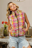 BiBi Quilted Washed Plaid Snap Down Vest - Trendsi - Flyclothing LLC