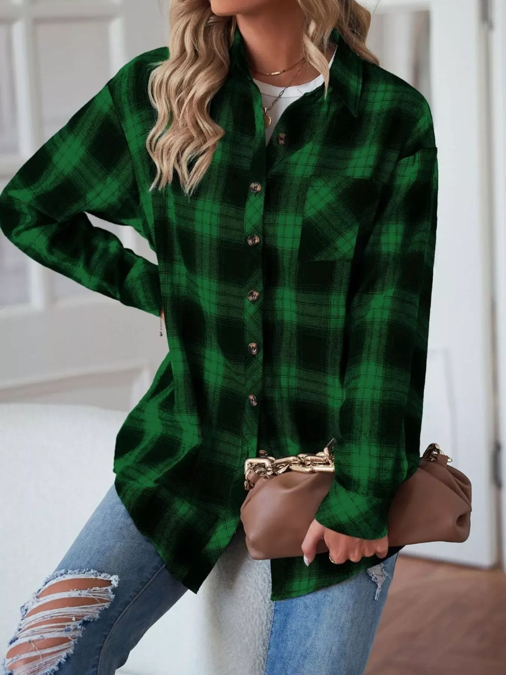 Casual Plaid Button Up Shirt - Trendsi - Flyclothing LLC