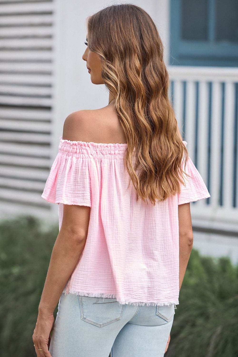Off-Shoulder Short Sleeve Blouse - Trendsi - Flyclothing LLC