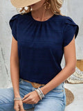 Round Neck Petal Sleeve Top - Trendsi - Flyclothing LLC