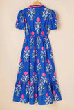 Floral Puff Short Sleeve Notched High Waist Dress - Trendsi - Flyclothing LLC