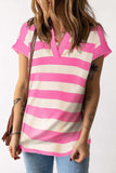 Striped Notched Cap Sleeve Blouse - Trendsi - Flyclothing LLC