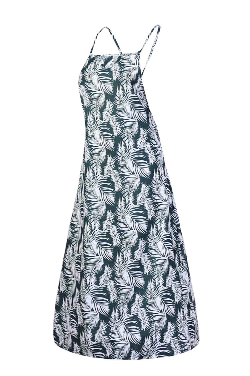 Slit Crisscross Printed Sleeveless Cami Dress - Trendsi - Flyclothing LLC