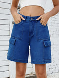 High Waist Denim Shorts with Cargo Pockets - Trendsi - Flyclothing LLC