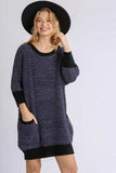 Umgee Full Size Ribbed Hem Round Neck 3/4 Sleeve Sweater Dress with Pockets Plus Size - Trendsi - Flyclothing LLC