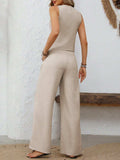 V-Neck Button Down Vest and Wide Leg Pants Set - Trendsi - Flyclothing LLC