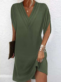Full Size V-Neck Slit Sleeve Mini Dress Plus Size - Trendsi - Flyclothing LLC