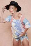 BiBi Tie Dye Printed Cotton Color Block T-Shirt - Trendsi - Flyclothing LLC