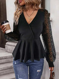 Peplum Surplice Long Sleeve Blouse - Trendsi - Flyclothing LLC