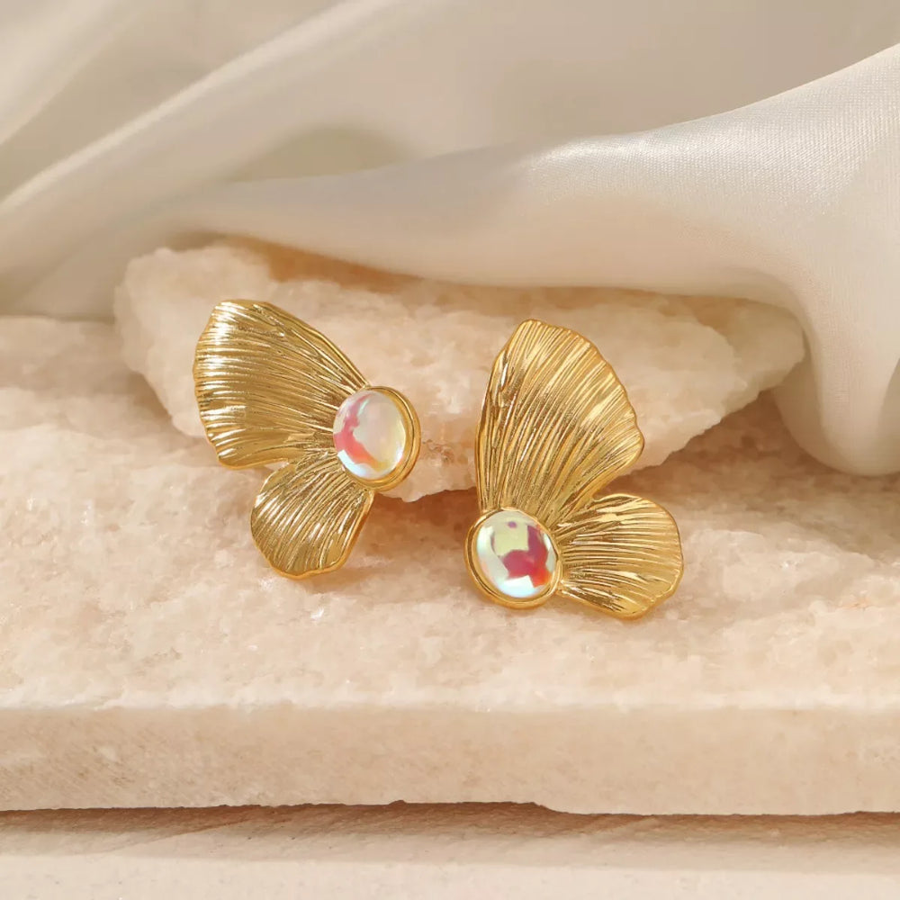 18K Gold-Plated Butterfly Wing Earrings - Trendsi - Flyclothing LLC