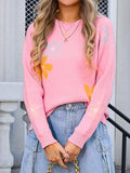 Flower Round Neck Dropped Shoulder Sweater - Trendsi - Flyclothing LLC