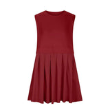 Pleated Round Neck Sleeveless Mini Dress - Trendsi - Flyclothing LLC