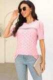 Eyelet Round Neck Short Sleeve T-Shirt - Trendsi - Flyclothing LLC