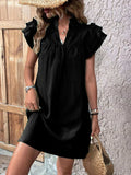 Ruffled Notched Cap Sleeve Mini Dress - Trendsi - Flyclothing LLC