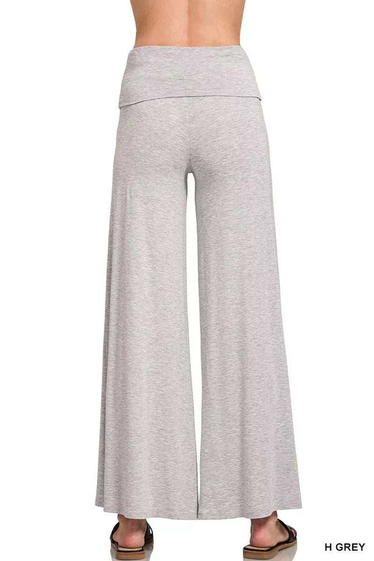 Zenana Fold Over Waist Comfy Wide Leg Pants - Trendsi - Flyclothing LLC
