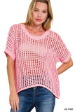 Zenana Fish Net Short Sleeve Crochet Knit Cover Up - Trendsi - Flyclothing LLC