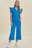 Double Take Full Size Texture Ruffle Short Sleeve Top and Wide Leg Pants Set - Trendsi - Flyclothing LLC