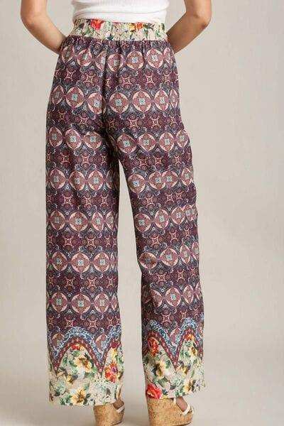 Umgee Full Size Mixed Print Elastic Waistband Pants Plus Size - Trendsi - Flyclothing LLC