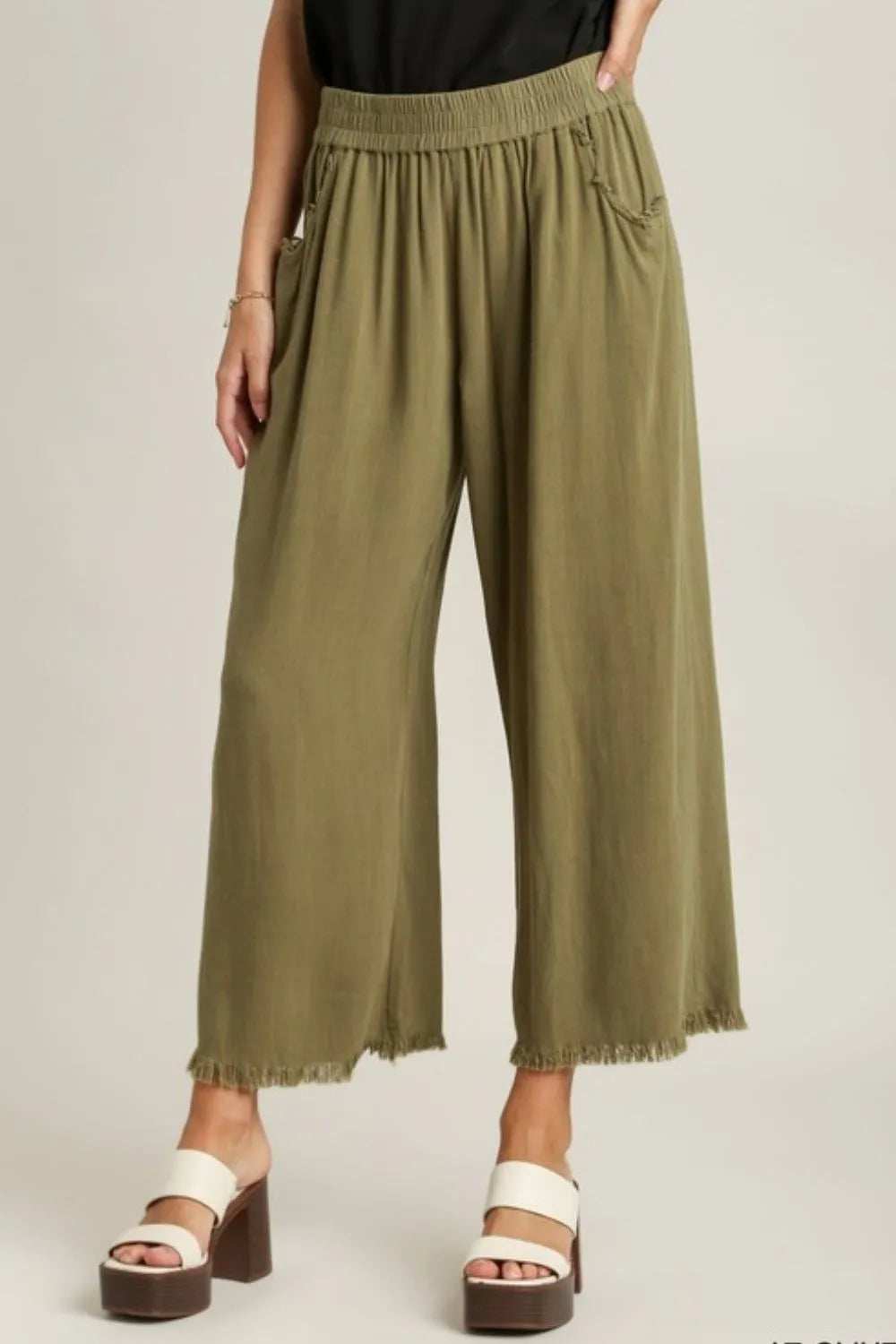 Umgee Full Size Linen Blend Elastic Waistband Wide Leg Pants Plus Size - Trendsi - Flyclothing LLC