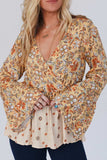 Peplum Printed Surplice Flare Sleeve Blouse - Trendsi - Flyclothing LLC