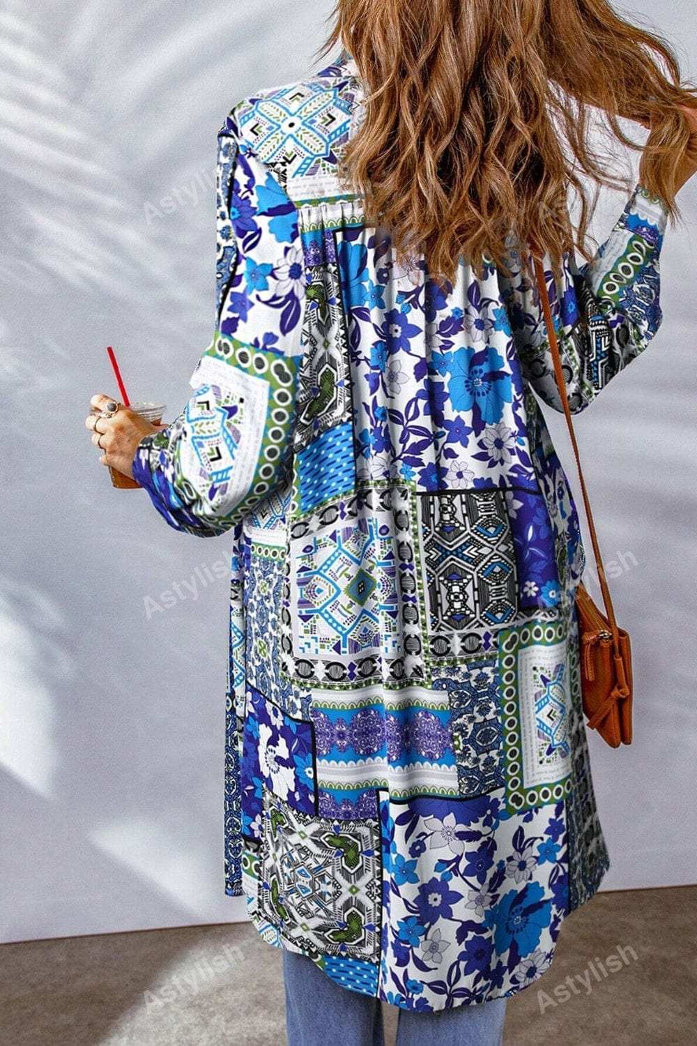 Printed Button Up Long Sleeve Cardigan - Trendsi - Flyclothing LLC