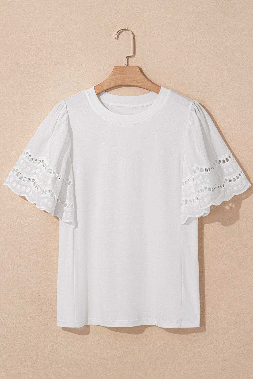 Hollow Out Embroidered Short Sleeve Round Neck Top - Trendsi - Flyclothing LLC