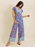 Printed V-Neck Wide Leg Jumpsuit - Trendsi - Flyclothing LLC