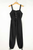 Knotted Straps Button Textured Drawstring Jumpsuit - Trendsi - Flyclothing LLC