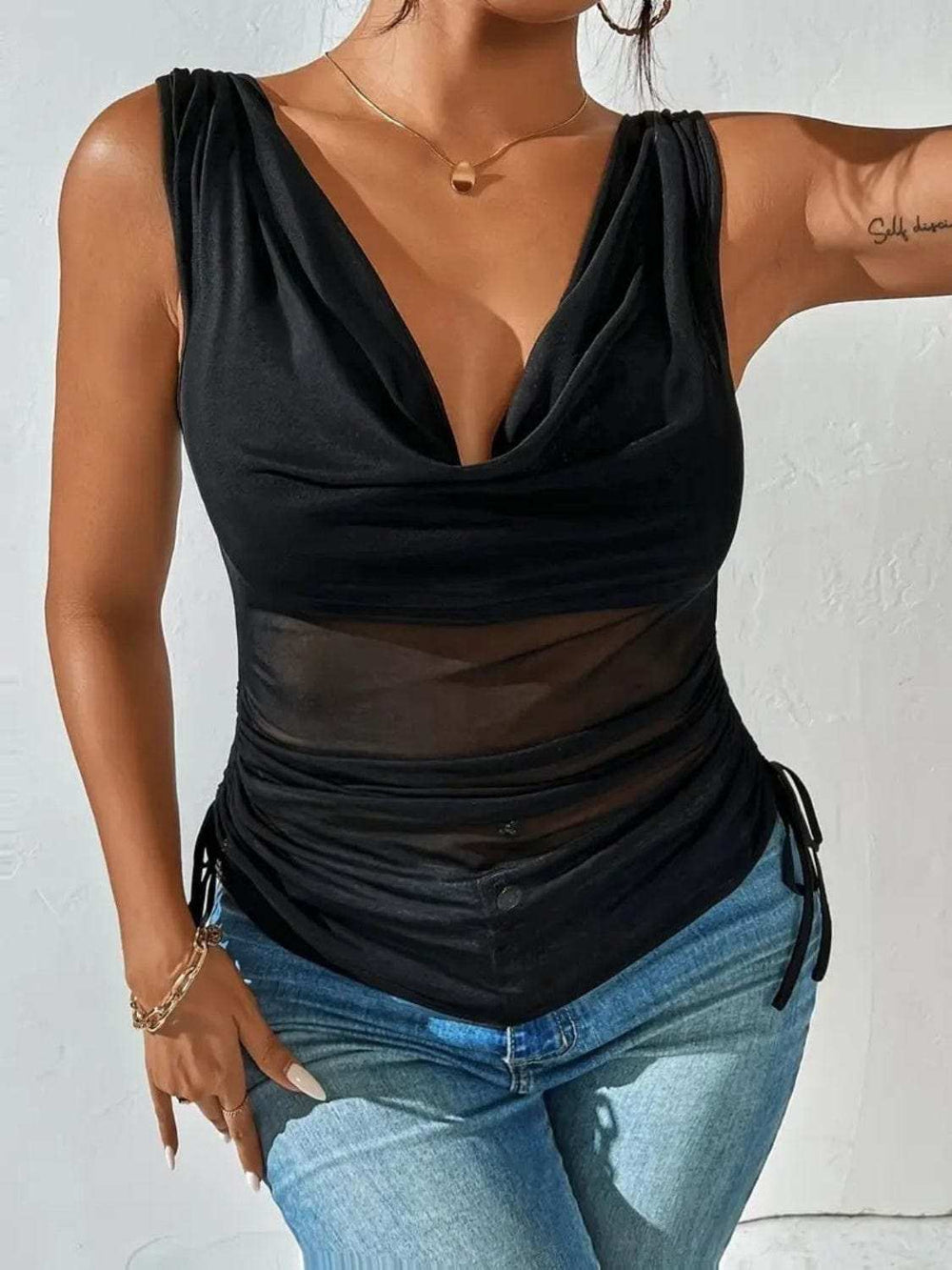 Side Drawstring Ruched Tank - Trendsi - Flyclothing LLC