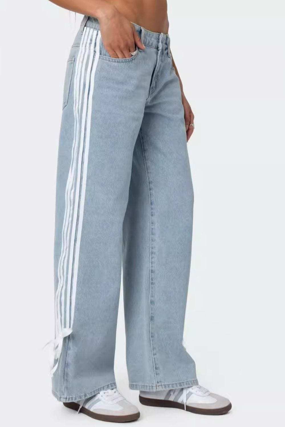 Side Striped Loose Fit Jeans - Trendsi - Flyclothing LLC