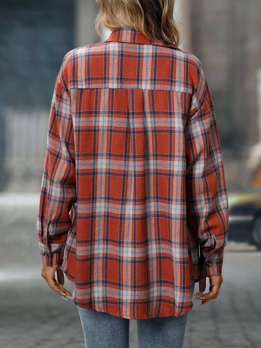 Plaid Button-Down Oversized Shirt - Trendsi - Flyclothing LLC