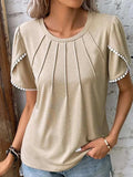 Full Size Round Neck Petal Sleeve Blouse Plus Size - Trendsi - Flyclothing LLC