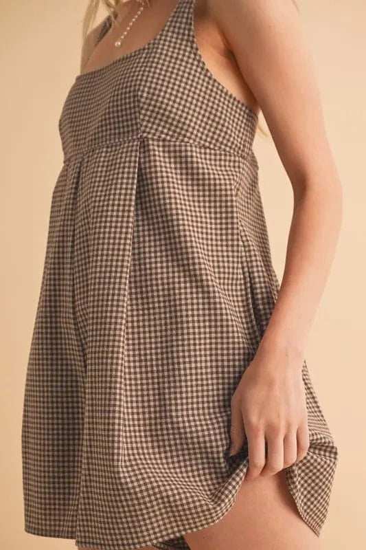 Aemi+Co Plaid Square Neck Romper - Trendsi - Flyclothing LLC