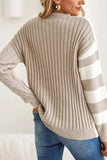 Cable-Knit Color Block Round Neck Sweater - Trendsi - Flyclothing LLC